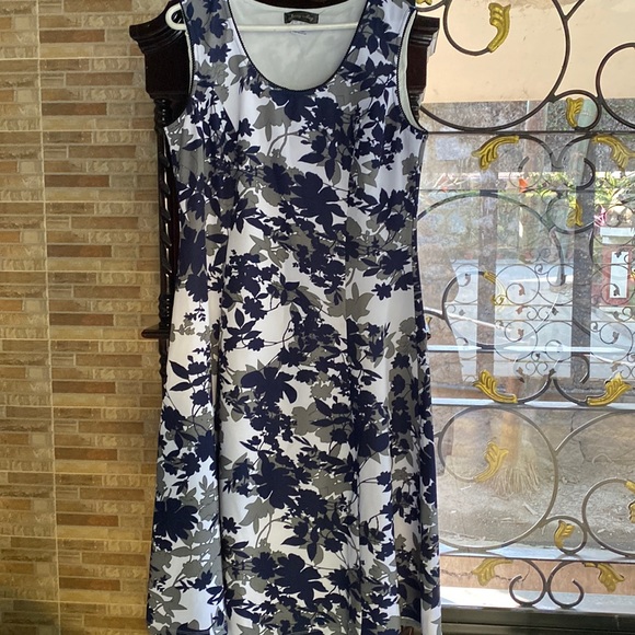 Dresses & Skirts - Navy blue and white printed A-line dress(Imported)